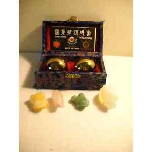 Vintage Chinese Stone Animal Minis 2 Frogs Bunny Elephant W Health Balls Gold