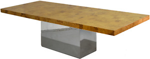 1970s Milo Baughman For Thayer Coggin Burl Wood And Mirror Chrome Dining Table