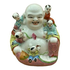 Vintage Chinese Porcelain Happy Buddha Statue With 5 Children Read