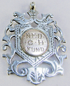 Sterling Silver Antique Medal Fob With Gold Masonic Plaque Victorian Hallmark 8g