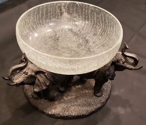 Beautiful Large Center Piece Bowl With A 3 Elephant Base Stand Resin Ceramic