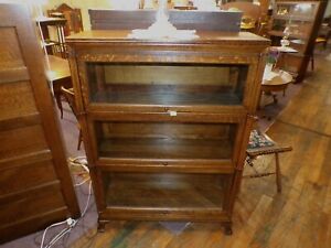 Antique Oak Bookcase Barrister Macey Quartr Sawn Stacking 35 X 50 High 1900 S