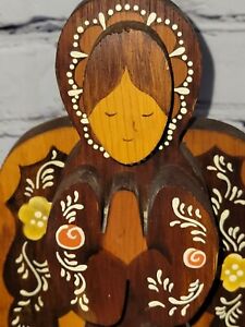 Vintage 11 Wood Block Angel Hand Painted 3d Primitive Folk Art Figurine Decor