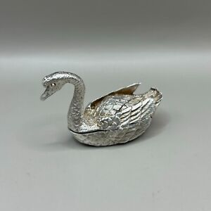Antique 925 Sterling Silver Intricate Swan Trinket Pill Box With Chain 1 9 Oz