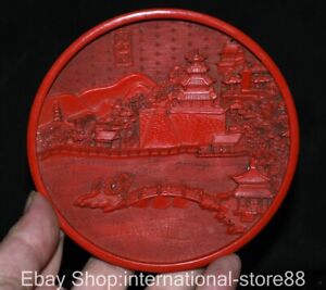 5 Marked Old China Red Lacquer Ware Dynasty Palace Summer Palace Dish Plate