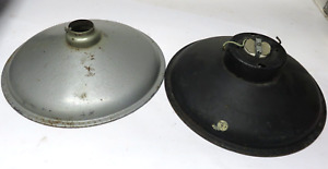 2 Vintage Porcelain Enamel Industrial Light Fixture Shade 12 Parts Restoration