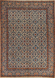 Vintage Floral Kashmar Ivory Living Room Rug 10x13 Hand Knotted Carpet Wool Rug