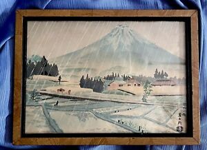Tomikichiro Tokuriki Print Mt Fuji Su Sono In Rain Rain At Kiraba Ukiyo E