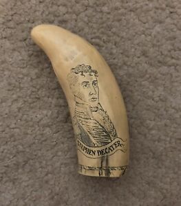 Scrimshaw Whale Tooth Reproduction 6 Uss Constitution Stephen Decater