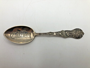 Vintage Ornate Chicago Illinois Sterling Silver Souvenir Spoon 6 