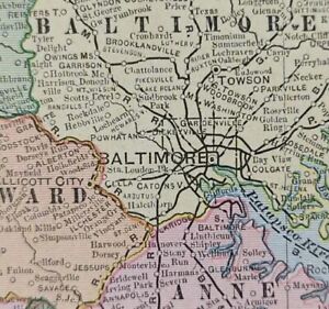 Vintage 1902 Maryland Delaware Map 22 X14 Old Antique Original Baltimore Md De