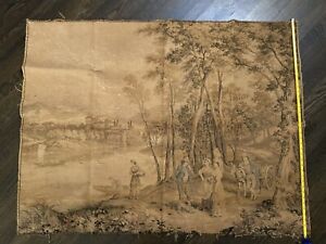 Stunning Antique French Country Tapestry Forest Wagon Boats Castle Circa 1800s