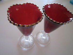 Set Of 2 Antique 1914 Duncan Miller Ruby Flash Wine Stem Glass Goblets