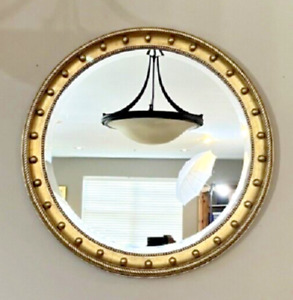 Amazing 20th C Handworked Gilt Wood Federal Style Bullseye Beveled Mirror 30 