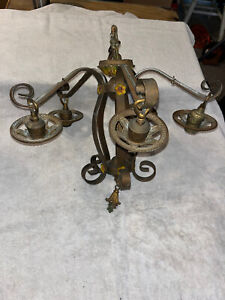 Antique Wrought Iron Chandelier Rewired Hand Painted Floral Leaf Design