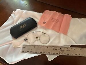 Antique Wire Rim Round Pince Nez Eye Glasses W Case 