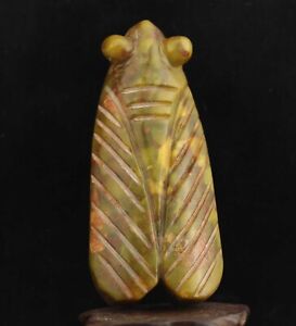 China Old Natural Jade Hand Carved Statue Cicada Pendant V