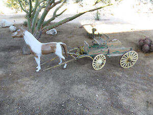 Antique Goat Wagon With Life Size Foal Horse 1800s Rustic Farmhouse Yard Decor