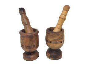 Pair Of Vtg Primitive Wooden Mortar And Pestle Apothecary Kitchen Witch Herbs