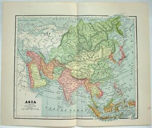 Asia Original 1891 Map By Hunt Eaton Antique China India Persia Arabia