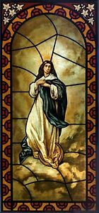 Antique Rare Early 1900s Stained Glass Chrystograph The Virgin Nm