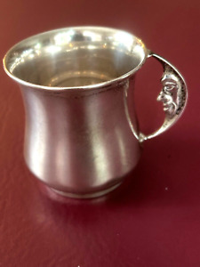 Antique English Sterling Siver Baby Cup Circa1930 Man In The Moon Handle John