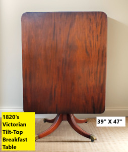 Antique 19th Century 1820 Solid Mahogany Tilt Top Breakfast Table Brass Castors