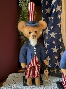 New Primitive Handmade Patriotic Folk Art Uncle Sam Americana Standing Bear