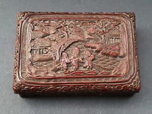 Antique Chinese Late Qing Cinnabar Lacquer Box 5 75 X 4 X 2 