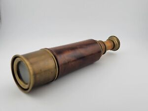 Vintage Looking Stanley London Brass Spyglass Telescope With Leather Fitting