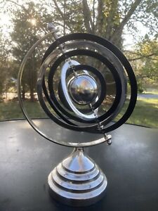 Vintage 13 Art Deco Black Chrome Armillary Sphere Globe D Cor Gift Item New