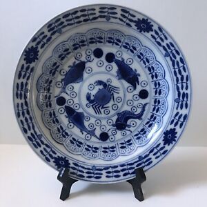Chinese Crab Fish Porcelain Plate Qing Dynasty Kangxi Mark Vintage Dish