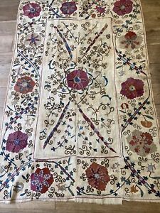 Antique Uzbek Silk Hand Made Embroidered Suzani 150 X 100 Cm 59 X 40 In