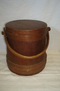  Antique Wooden Firkin Sugar Bucket With Lid Handle Item 361 