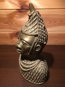 1 3 Kilos West African King Oba Benin Sculpture Nigerian Lost Wax Metal Bust