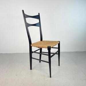 Midcentury 1960 70s Black Ebonised Wood Cord Chair By Gio Ponti 4038