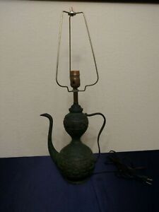 Antique Coffee Pot Table Lamp Mayan Design Rustic Farmhouse Electric