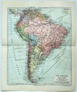 South America Original 1908 Map By Meyers German Language Map Antique