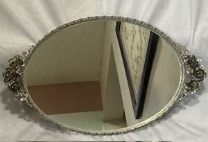Gorgeous Antique Silver Plated Footed Mirrorserving Centerpiece Vanity Tray 21 
