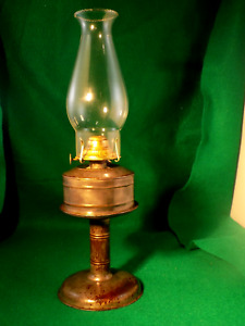 Primitive Tin Oil Hurricane Lamp W Glass Globe Patented 11 24 1857 1871