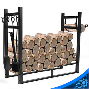 34 In Indoor Outdoor Firewood Log Rack Steel Fireplace Storage Holder Heavy Duty