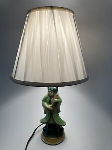 Mcm Vintage Asian Table Lamp W Oriental Lady Playing Lute Mid Century Modern