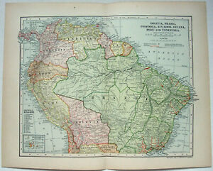 Northern South America Original 1902 Map By Dodd Mead Company Antique