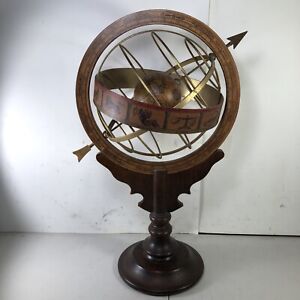 Vintage Armillary Sphere Globe Wood Zodiac Globe Made In Italy 17 5 Tall