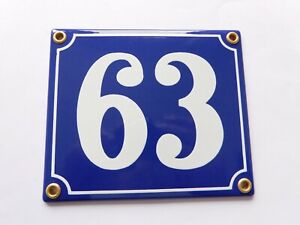 Old French Blue Enamel Porcelain Metal House Door Number Street Sign Plate 63