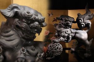 Vintage Japanese Bronze Large Lion Shishi Statue 24 02inch Foo Dog Art Sculpture