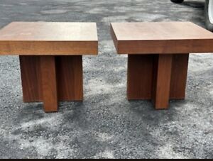 1960 S Milo Baughman Style Walnut Cruciform End Tables