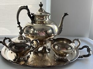 Vintage Late 1800 S Silver Plated Tea Service Set 4 Pieces With Serving Tray