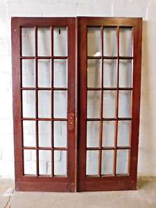 1900s Antique French Doors Original Glass Craftsman Mission Style Fir Ornate 6