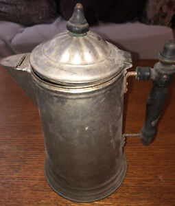 Antique Farmhouse Tin Coffee Pot W Hinged Lid Wood Handle 1900 S Very Good 